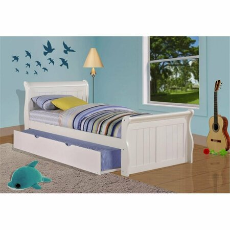 FIXTURESFIRST Twin Sleigh Bed with Twin Trundle Bed - White FI471948